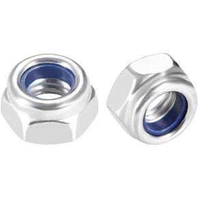 uxcell M5 x 0.8mm Nylon Insert Hex Lock Nuts, Carbon Steel White Zinc Plated, Pack of 50