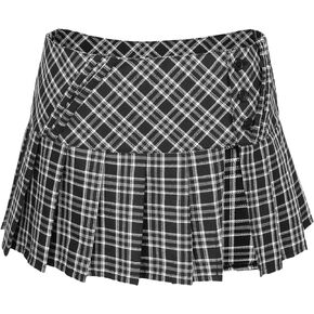 Mini Plaid Pleated Skirt Women's US Size Low Waist Slit Schoolgirl Uniform