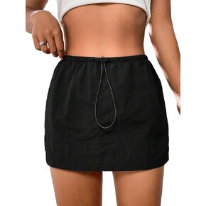 MakeMeChic Women's Casual Drawstring Waist Straight Hem Solid Mini Skirt Summer Cargo Skirts