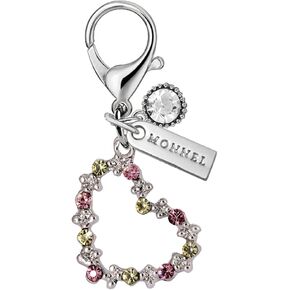 MC272 Crystal Love Heart Lobster Clasp Charm for Women Girls with Velvet Bag ( White ,1 Piece )