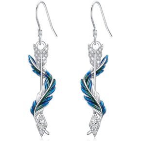 أقراط ريشة وسهم 925 من الفضة الإسترليني أقراط ريشة زرقاء وأقراط سهم مجوهرات سهم ريشة مضادة للحساسية للنساء والفتيات in Kuwait