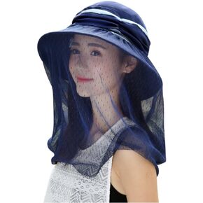 Removable Head Net Sun Hat for Women Wide Brim Sun Protection Cap with Head Mesh Net, Netting Works Over Most Hats