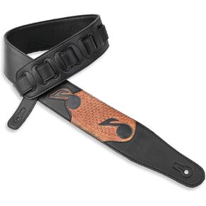 Walker & Williams CVG-83 Padded Guitar Strap Hand Tooled Leather Musical Notes For Acoustic, Electric, And Bass Guitars