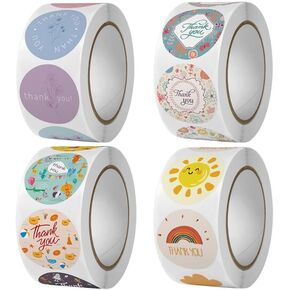 Thank You Small Stickers Rolls, 2000Pcs 1 Inch Thank You for Supporting My Small Business Envelope Seals, 4 Rolls 20 Patterns for Wedding, Birthday, Party Gift Wrap Bag