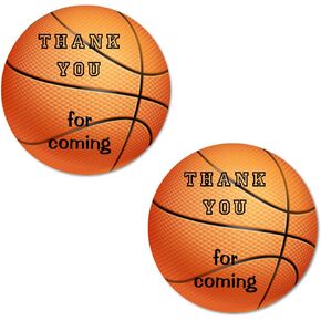 40 Thank You Basketball Labels, 2 Inch Big Round Glossy Stickers, Great Stickers for Birthday Party, Baby Shower, Wedding, Graduation, or Any Family Event Decorations, Made in USA