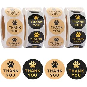 2000 PCS Dog Paw Print Thank You Stickers, 1 Inch Kraft Pet Paw Stickers Gold Foil Puppy Paw Envelope Seals Labels Stickers for Small Business, Pet Events, Kennels, Greeting Cards, 4 Rolls