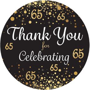 Black and Gold 65th Birthday Thank You Stickers - 1.75 in - 40 Labels