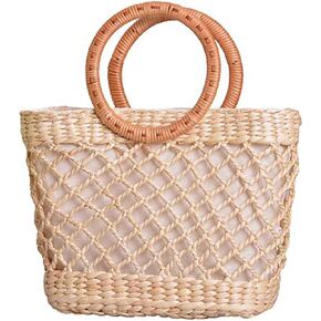 Straw Tote Bag for Women Handmade Straw Rattan Woven Handbag Summer Beach Bag Moon Shape Tote Bag Rattan Clutch Purse