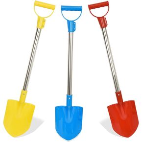 Beach Shovels Long Handle, 24" Sand Shovels for Beach Adult Plastic Shovels for Oceanside Travel Digging Sand 3 Pack Stainless Steel Tube Comfort Grip Blue Yellow Red (Black New Sponge Handle)
