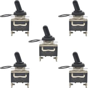 5Pcs Marine Toggle Switch 12V DC 30A Waterproof Toggle Switch 12 Volt Heavy Duty 250V AC 15A SPST 2 Pin ON Off Switch with Weatherproof Boot Cover for Auto Car Truck Boat