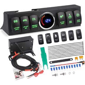 WATERWICH 6-Switch Pod Toggle Switch Panel Overhead and Source Control System Box Wiring Harness Kit with 12 Switch Covers & a Switch Clip Remover Compatible with Jeep Wrangle (Green)
