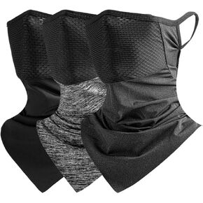 3 Pack Triangular Hanging Ear Mask, Summer Sun Protection Cycling Face Cover Ice Silk Mask, Neck Gaiter Bandana for Outdoor