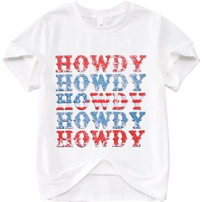 KEKEMI Boys Girls 4th of July Howdy Tee Shirt Independence Day USA Patriotic Tops American Western Style Short Sleeve T-Shirt