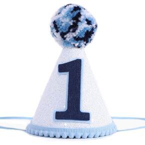 WAOUH Boy’s 1st birthday hat -navy blue felt, cone-shaped mini crown, photo props