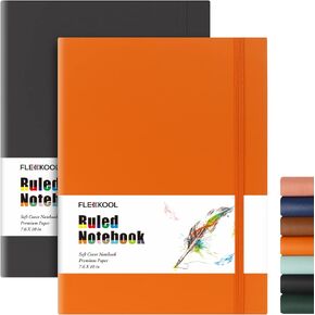 Business Journals 2 PACK - B5 College Ruled Notebook Large Soft Cover Journal with 100gsm Thick Lined Paper,376 Numbered Pages,7.6" X 10",Inner Pocket - Black Black