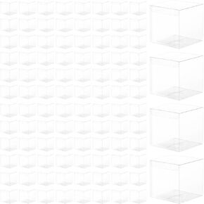 100 Pcs Plastic Gift Box Set, 4 x 4 x 4 Inches Clear Favor Boxes, Small Transparent Cube Treat Boxes, Candy Cookies Cupcake Storage Box, Wedding Birthday Party Decoration