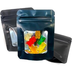 100 Pack Smell Proof Ultra Clear Window Mylar Bags 1/8 Eighth Plus Size 4 Mil 4"x 5.5"x 1.5" Stand Up Foil Pouch. Travel, Storage and Display. Food Grade ROYPACK