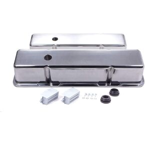 Company R6130-2 Tall Plain Polished Aluminum Valve Cover for Small Block Chevy