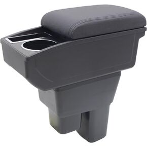 Car Armrest Box for Honda Fit Jazz Hatchback 2002-2008 Accessories Center Console Leather Arm Rest Double-Layer Storage Space with Cup Holder (Black Thread)