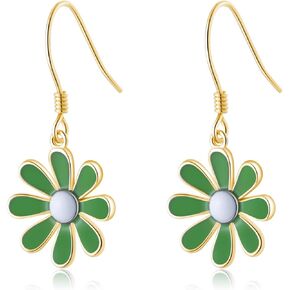 SLUYNZ 925 Sterling Silver Daisy Flower Dangle Drop Earrings for Women Teen Girls Daisy Flower Drop Earrings
