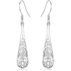 Filigree Earrings 925 Sterling Silver Celtic Earring Hypoallergenic Triquetra Dangle Drop Earrings Irish Knot Jewelry for Women Girls
