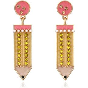 Funny Pencil Crystal Drop Dangle Earrings Stud Earrings for Women Teen Girls Teachers Professors Students Back to School Cute Hypoallergenic Piercing Jewelry