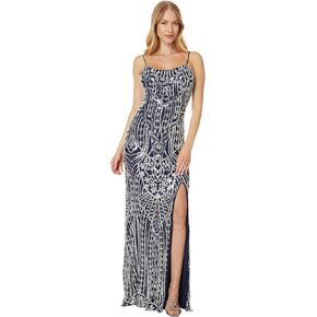 Betsy & Adam Women's Long Beded Sequin Placement Slit