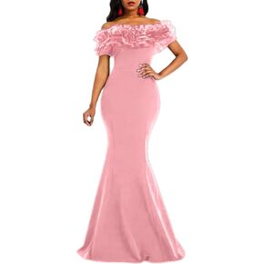 VERWIN Floor-Length Half Sleeve Print Off Shoulder Color Block Women's Maxi Dress Bodycon Dress