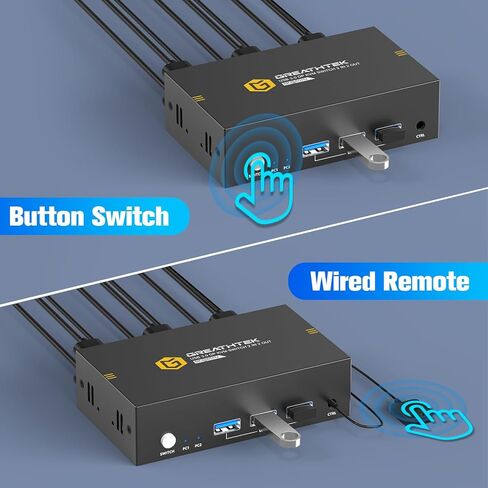 8K@60Hz Displayport KVM Switch 2 Monitors 2 Computers with USB3.0 Ports for 2 PCs Share 2 Monitors and USB Devices, 4K@144Hz/120Hz DP KVM Switch Dual Monitor with Wired Remote Controller in Kuwait