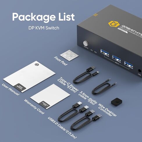8K@60Hz Displayport KVM Switch 2 Monitors 2 Computers with USB3.0 Ports for 2 PCs Share 2 Monitors and USB Devices, 4K@144Hz/120Hz DP KVM Switch Dual Monitor with Wired Remote Controller in Kuwait