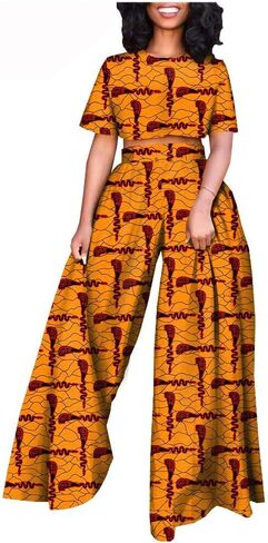 African Suits for Women Short Sleeve Crop Top and Pants 2 Piece Set Outfits Dashiki Plus Size Casual Tracksuit in Saudi Arabia