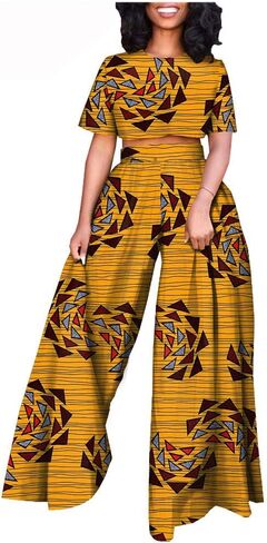 African Suits for Women Short Sleeve Crop Top and Pants 2 Piece Set Outfits Dashiki Plus Size Casual Tracksuit in Saudi Arabia