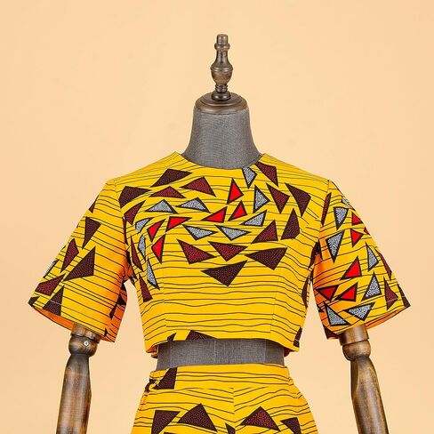 African Suits for Women Short Sleeve Crop Top and Pants 2 Piece Set Outfits Dashiki Plus Size Casual Tracksuit in Saudi Arabia