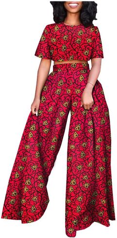 African Suits for Women Short Sleeve Crop Top and Pants 2 Piece Set Outfits Dashiki Plus Size Casual Tracksuit in Saudi Arabia