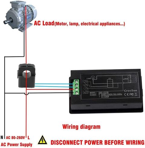CrocSee AC 80-260V 100A CRS-022B شاشة LCD رقمية الجهد الكهربي الحالي تردد الطاقة عامل الطاقة مقياس التيار الكهربائي الفولتميتر مع محول تيار أساسي منفصل 100A in Saudi Arabia