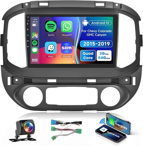 2G+64G لسيارة Chevy Colorado GMC Canyon 2015-2019 Android 13 ستيريو مع Carplay لاسلكي Android Auto، شاشة لمس 9 بوصة راديو السيارة يدعم GPS/WiFi/Bluetooth/FM/SWC/HD كاميرا احتياطية in Saudi Arabia
