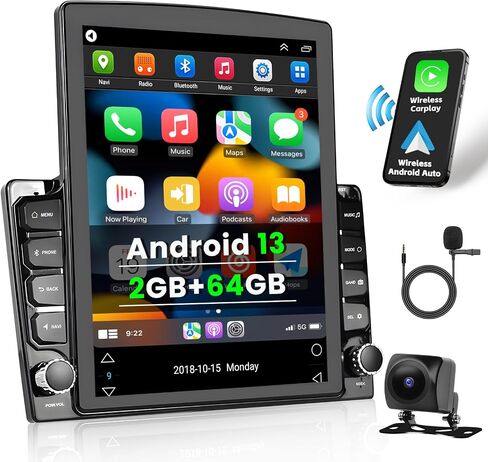 2+64GB Android 13 Car Stereo Double Din Wireless Apple Carplay, 9.7 Inch Vertical Touchscreen Car Radio witj Bluetooth, Android Auto, GPS Navigation, WiFi Connection, HiFi, FM/RDS, Siri, Backup Cam in Saudi Arabia