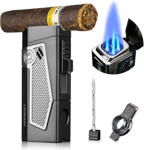 Torch Lighters Quadruple 4 Jet Flame Metal Refillable Butane Lighter Gadgets for Men Gift Ideas (Black) in Saudi Arabia