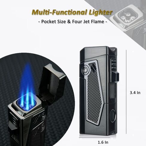 Torch Lighters Quadruple 4 Jet Flame Metal Refillable Butane Lighter Gadgets for Men Gift Ideas (Black) in Saudi Arabia
