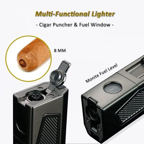 Torch Lighters Quadruple 4 Jet Flame Metal Refillable Butane Lighter Gadgets for Men Gift Ideas (Black) in Saudi Arabia