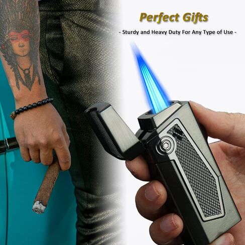 Torch Lighters Quadruple 4 Jet Flame Metal Refillable Butane Lighter Gadgets for Men Gift Ideas (Black) in Saudi Arabia