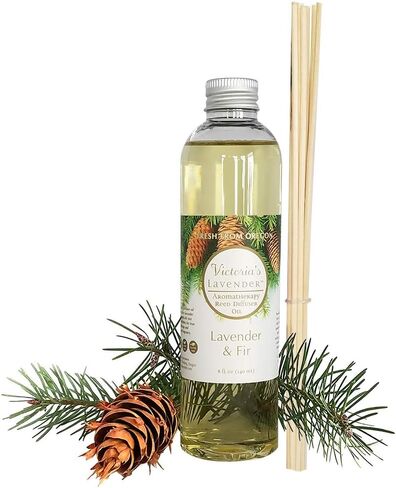 Fir & Lavender Essential Oil Reed Diffuser Refill — Natural Aromatherapy Essential Oil for Reed Diffusers — Essential Oils for Diffusers, Home & SPA by Victoria's Lavender — Up to 1 Year Supply, 8oz in Saudi Arabia