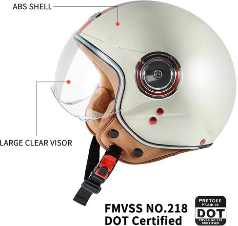 Open Face Motorcycle Helmet with Visor, Adults Retro Moped Helmets for Men Women, Vintage Half Face Motorcycle Helmet for Scooter Chopper Cruiser, DOT Approved in Saudi Arabia