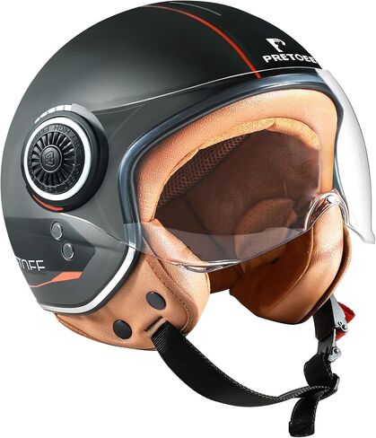 Open Face Motorcycle Helmet with Visor, Adults Retro Moped Helmets for Men Women, Vintage Half Face Motorcycle Helmet for Scooter Chopper Cruiser, DOT Approved in Saudi Arabia