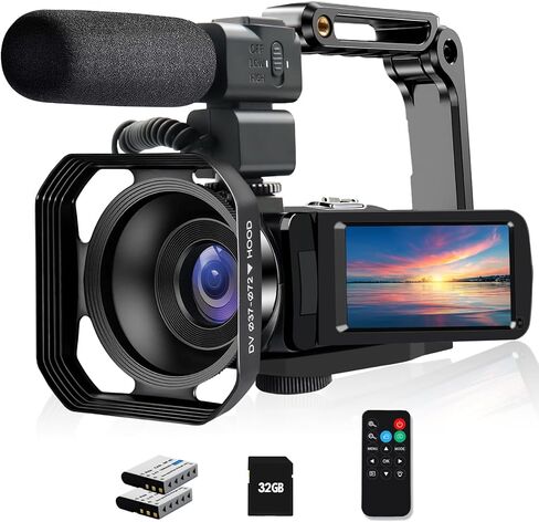 كاميرا فيديو 4K، كاميرا تسجيل فيديو للرؤية الليلية بدقة 48 ميجابكسل UHD Wifi IR لليوتيوب، كاميرا فيديو تعمل باللمس بتكبير رقمي 18X مع ميكروفون، بطاقة SD، غطاء عدسة، مثبت، جهاز تحكم عن بعد، بطاريتان in Kuwait