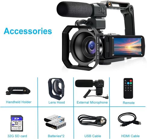 كاميرا فيديو 4K، كاميرا تسجيل فيديو للرؤية الليلية بدقة 48 ميجابكسل UHD Wifi IR لليوتيوب، كاميرا فيديو تعمل باللمس بتكبير رقمي 18X مع ميكروفون، بطاقة SD، غطاء عدسة، مثبت، جهاز تحكم عن بعد، بطاريتان in Kuwait