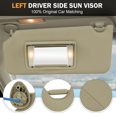 Left Driver Side Sun Visor Fit for Honda Accord 2008 2009 2010 2011 2012 Beige with Light Replace # 83280-TA0-A91ZB in Saudi Arabia