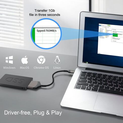 USB 3.0 to SATA Adapter for 2.5" HDD/SSD, USB 3.0 to 2.5" SATA III Hard Drive Adapter Aluminum Shell Nylon Cord, Supports UASP, External Converter for SSD/HDD Data Transfer -Grey in Kuwait