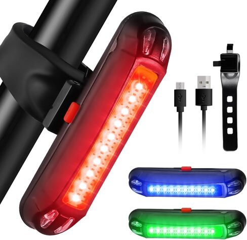 مصباح خلفي للدراجة قابل لإعادة الشحن USB من Chemini، أحمر/أزرق/أخضر 3 ألوان و7 أوضاع إضاءة للدراجة الخلفية مقاومة للماء لركوب الدراجات، وحقائب الظهر، وخوذة-عبوة واحدة in Kuwait