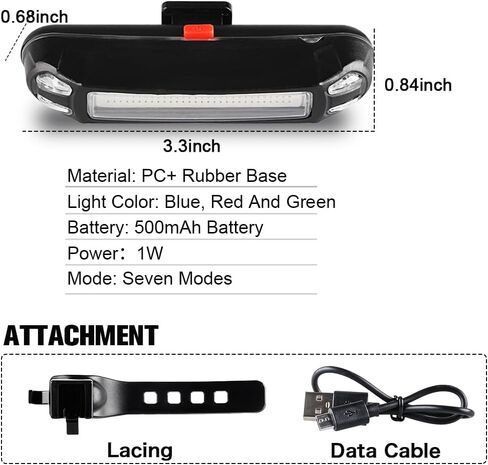 مصباح خلفي للدراجة قابل لإعادة الشحن USB من Chemini، أحمر/أزرق/أخضر 3 ألوان و7 أوضاع إضاءة للدراجة الخلفية مقاومة للماء لركوب الدراجات، وحقائب الظهر، وخوذة-عبوة واحدة in Kuwait